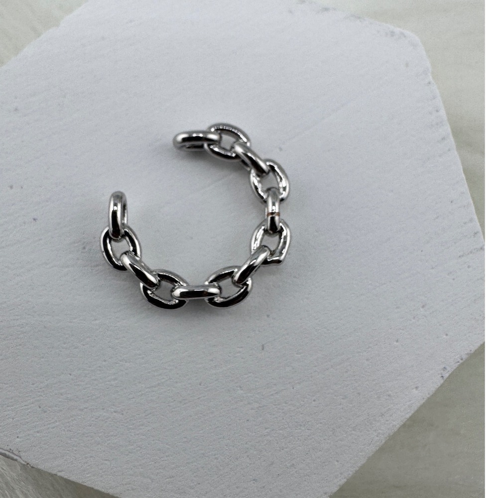 Silver Tone Chain Link Ear Cuff Non-Pierced Cable Link Wrap Earring